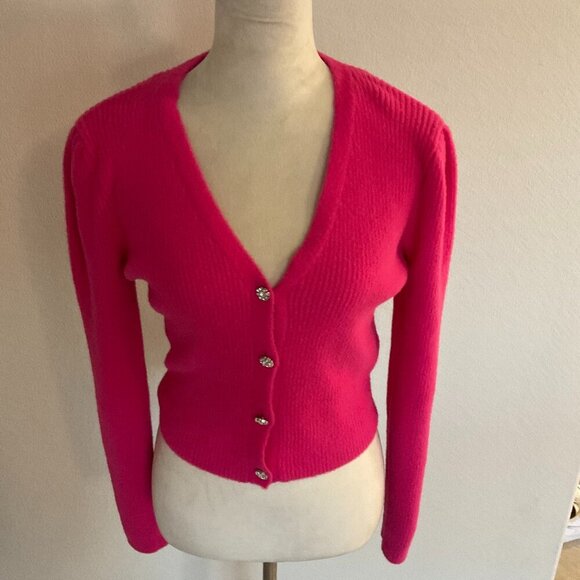 ZARA Jewel Button knit Cardigan Fuchsia - Picture 1 of 5
